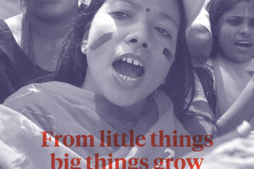 Book cover with a picture of protesting people