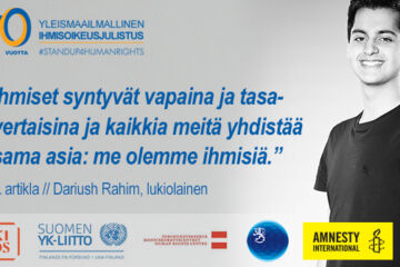 Järjestäjien logoja ja lainaus ihmisoikeusjulistuksesta